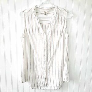 WEATHERPROOF VINTAGE Striped Linen Blouse Sleeveless Medium Cream Tan size Large